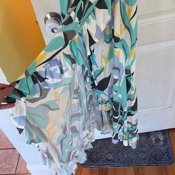 LASCANA Floral Ruffle BOHO Maxi Tropical Dress size 10 stretchy backless flowy - Picture 10 of 14